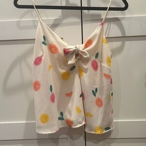 Lush Fruit Citrus Print Tie-Front Cami Top Size S